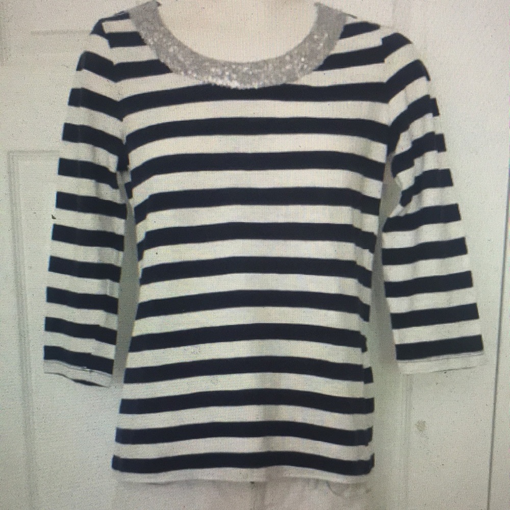 Striped Black and White Top with Silver Accents